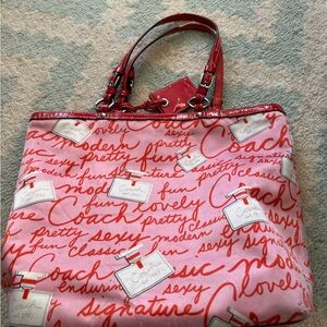 Coach Pink and Red Script Tote